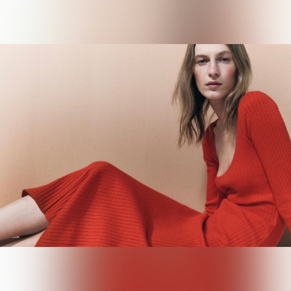 Zara Long Ribbed Dress Scoop Neck